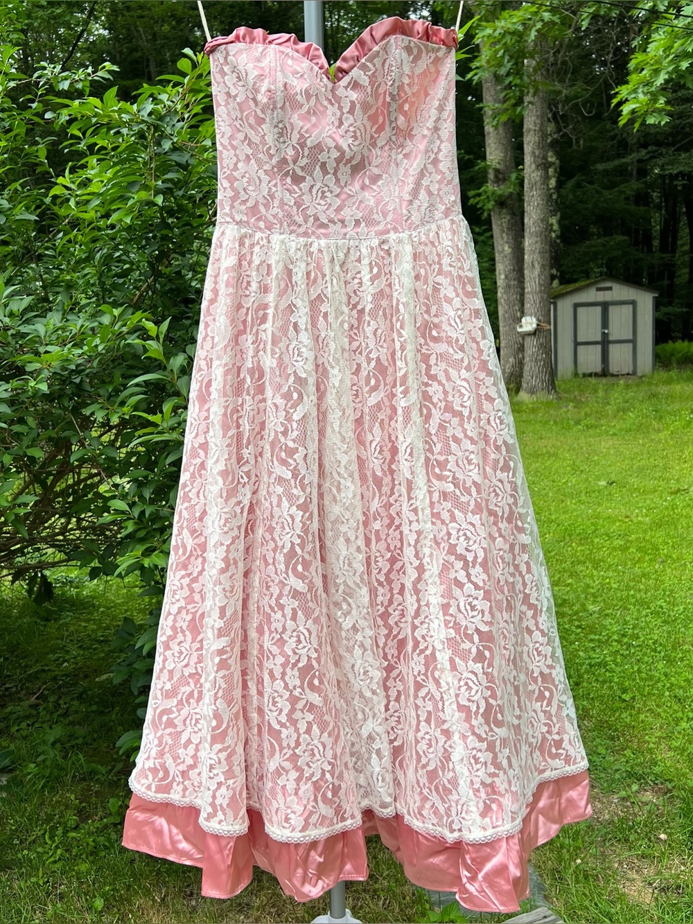 Vintage Gunne Sax Lace Dress Cream Pink Size 7